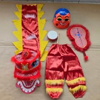 Combo Đầu lân, quần, trống, ông địa, quạt - có đèn kèm đuôi, mắt nháy sáng cho bé chơi trung thu đầu sư tử giá rẻ