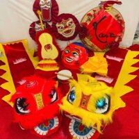 Combo Đầu lân,quần,trống,ông địa,quạt,chập cheng cho bé tù 3-6 tuổi,có đèn kèm đuôi,mắt nháy sáng cho bé chơi trungthu