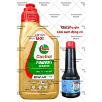 Combo Dầu nhớt tổng hợp tay ga Castrol Power-1 Scooter 10w40 800ml ( 0.8L ) + Chai làm sạch động cơ Castrol