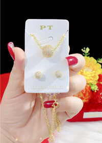 Combo dây chuyền bông tai trái châu mạ 18k cao cấp P65
