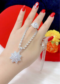 Combo dây chuyền mặt xoàn  nhẫn mạ bạch kim cao cấp E610 - size 8