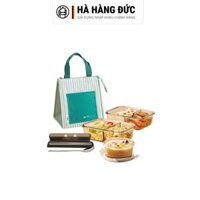 Combo đầy đủ Haatz 1 : Hộp cơm 3 ngăn + hộp tròn + Hộp đũa + túi đựng