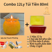 Combo Đầy Đủ Làm 12Ly Nến Bơ Túi Tiền 80ml ,Nguyên Liệu Nến Bơ Cúng Phật ,Đèn Cầy Cúng Dường