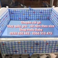 Combo đầy đủ nệm quây ga màn cho cũi gỗ kích thước 100*60, vai lanh