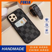 Combo dây và ốp da thủ công khe thẻ IV caro đen dành cho Đồng hồ thông minh/ Đồng hồ cơ và Iphone CB080