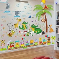 Combo Decal Dán Tường Cho Bé Về Động Vật Dưới Biển Và Đoàn Tàu OEM