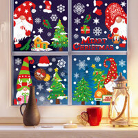 COMBO DECAL NOEL - Hít tĩnh điện - Ông Già Noel Lùn Đội Nón Dài Đỏ Xanh Bộ Rau Dài (9 tấm)-SD23014
