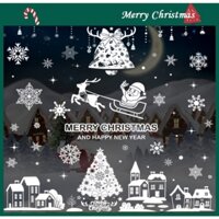 COMBO-Decal trang trí NOEL HÍT TĨNH ĐIỆN -Quả chuông trắng thành phố tuyết và xe tuần lộc ông già noel (5 tấm)-CDN119
