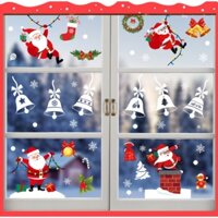 COMBO-Decal trang trí NOEL HÍT TĨNH ĐIỆN -Dây chuông trắng và những ông già noel tinh nghịch (5 tấm)-CDN147