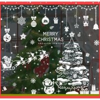COMBO-Decal trang trí NOEL HÍT TĨNH ĐIỆN -Ông già noel đáng xe tuần lộc vẫy tay chào bên cây thông tuyết (3 tấm)-CDN161