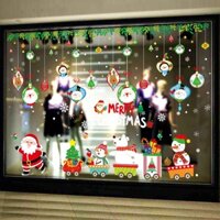 COMBO-Decal trang trí NOEL-Ông già noel kéo xe phối rèm châu sắc màu ngộ nghĩnh (2 tấm)-CDN15