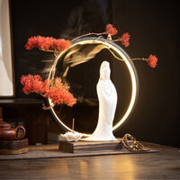 Combo đèn LED vòng tròn và cây đỏ hoặc xanh, chỉnh được độ sáng, 19x12x30cm