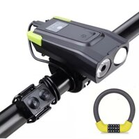 Combo Đèn pha xe đạp 2 bóng T6 có còi và Khóa xe đạp 5 số đổi được mã