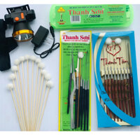 Combo Đèn Pin+Bông Xe+Bộ Dụng Cụ Lấy Ráy Tai Móc  Ráy Tai Thanh Sơn 8 Món Kèm Hộp Nhựa Dụng Cụ Lấy Ráy Tai THANH SƠN