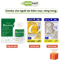 Combo đẹp da, giảm mụn - viên Esunvy 30v, Vitamin C DHC 60v, DHC Kẽm 30v- Giúp mát gan, thanh nhiệt, tăng cường sức khỏe