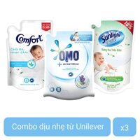 Combo Dịu nhẹ - Túi OMO Dịu nhẹ trên da 2,3kg; Comfort cho da nhạy cảm túi 1,6L; Nước lau sàn Sunlight 1kg