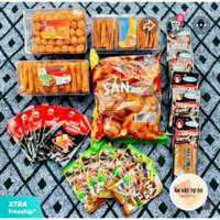 Combo Đồ Ăn Vặt 4 Món Snack Bò Quẩy Kèm Thêm Á 5  Nem Nướng Phên, 5 Cay Đen,5 Hổ kaka
