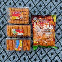 COMBO Đồ Ăn Vặt sét 4 món Snack Bò Quẩy Hộp, Bò Xiên Vừng, Bò Đặc Sản Cay