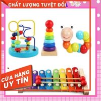 Combo đồ chơi gỗ- sâu- đàn-tháp-luồn hạt