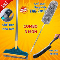 Combo dọn nhà 3 món chổi chà cọ nhà vệ sinh chồi quét trần nhà bàn chải khe hẹp hãng miDoctor