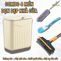 COMBO Dọn Nhà 4 Món Đồ: Thùng Rác Treo Tường + Chổi Chà Sàn Nhà + Chổi Quét Trần Nhà + Cây Cọ Rửa Cốc – CB1