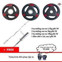Combo đòn tạ chữ z zic zac phi 50 dài 1m2  40kg tạ miếng cao su phi 50 4 miếng 2.5kg, 2 miếng 5kg, 2 miếng 10kg  găng tay