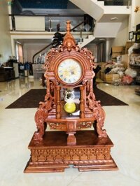 Combo Đồng hồ quả lắc tân cổ điển để bàn tiếp khách  chân đế đủ bộ bằng gỗ hương đá cực đẹp