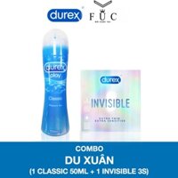 Combo Du Xuân Bao cao su DUREX INVISIBLE siêu mỏng 3s và Gel bôi trơn DUREX PLAY 50ml