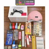 Combo Dụng Cụ Làm Nail Cá Nhân Số 3, Bộ Phụ Kiện Cơ Bản Cho Học Viên Tại Nhà, Gồm Máy Hơ Sun 5, Sơn 4 Màu, Bút Chấm Đá