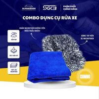 COMBO Dụng Cụ Rửa Xe Ô Tô Sợi Microfiber Mền Mịn Giữ Và Tạo Bọt Chống Mài Mòn Và Bền SGCB 21 x25CM ( Màu Xám), Alphawash