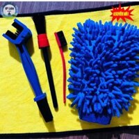 Combo dụng cụ rửa xe, sên gồm Khăn, Cọ Rửa Xe, Bao Tay, bàn chải