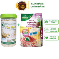 Combo Dùng Thử Yến Mạch Nguyên Chất Cán Dẹt Hũ 800g +  Ngũ Cốc Gạo Lứt Huyết Rồng (400g), Tặng Gói Yến Mạch 150g