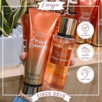 Combo Dưỡng Da + Xịt Thơm Victoria Secret Amber Romance Fragrance Body Mist + Lotion