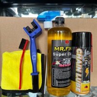 COMBO Dưỡng Sên Sprayking + Rửa Sên, rửa xe Mr.FINN 1L, tẩy rửa đa năng xe + Bàn chải vệ sinh sên, khăn lau xe, vòi xịt