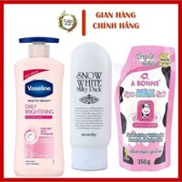COMBO Dưỡng Thể VASELINE+Kem tắm trắng SNOW WHITE SECRET KEY+Muối Tẩy Tế Bào Chết A BONNE