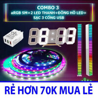 Combo Gaming 3: Dây led aRGB 5M + 2 thanh LED nháy theo nhạc + Đồng hồ LED + Cục sạc VUA ĐÈN LED 3 cổng