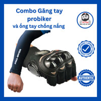 COMBO Găng tay Probiker cụt ngón màu đen và ống tay chống nắng Probiker đi mô tô xe máy