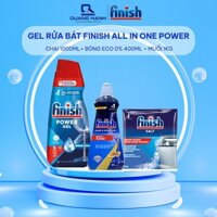 Combo Gel rửa bát Finish All in One Power 1000ml + Nước làm bóng Finish 400ml hương chanh + Muối làm mềm nước Finish 1kg