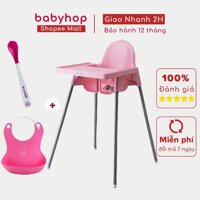 Combo Ghế Ăn Dặm Glosby Babyhop Chân Điều Chỉnh bao gồm Thìa báo nóng và Yếm ăn dặm có máng