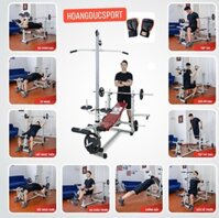 Combo ghế tập tạ đa năng hoangducsport kèm đòn tạ 1.5m và 50kg tạ gang