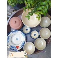 Combo Gia Đình 10: Bộ chén bát xanh + tô xanh lọai đặc biệt + niêu đất  🌿🌿