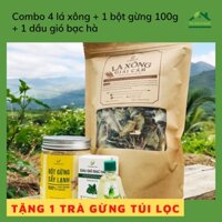 Combo giải cảm - 4 Lá xông, 1 Bột gừng 100g, 1 hộp Dầu gió bạc hà The Moshav Farm tặng trà gừng túi lọc