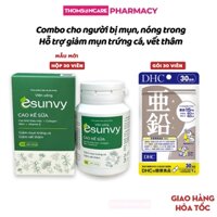 Combo giảm mụn, bố sung kẽm - Esunvy 30v và DHC Kẽm 30v- Giúp thanh nhiệt, mát gan, phục hồi da, giản mụn trứng cá