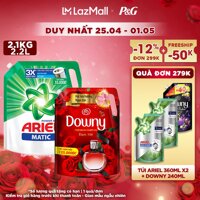 Combo Giặt Xả - Nước Giặt ARIEL MATIC Đậm Đặc Sạch Nhanh Túi 2.2KG + Nước Xả Vải DOWNY Hương Nước Hoa Đam Mê Túi 2.2L