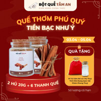 [Combo Giàu Sang Phú Quý] 2 Hũ Bột Quế 20g + 6 Thanh Quế Thơm - Tặng 01 Túi Gấm Đỏ và 1 Hũ Thuỷ Tinh Mini Đựng Quế