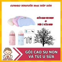 Combo Gối cao su non chống bẹp đầu cho trẻ sơ sinh và túi ủ ấm bình sữa
