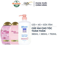 Combo Gội & Xả OGX Hoa Anh Đào (385ml/ Chai) + Sữa Tắm Johnson's Adult Hạnh Nhân 750ml
