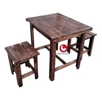 Combo gồm 1 bàn và 2 ghế gỗ không tựa cho quán ăn, quán nhậu