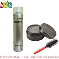 Combo Gôm Xịt Butterfly Shadow 600ml + Sáp SeBa, Tặng Lược Tạo Kiểu Tóc