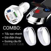 Combo gương cầu lồi ô tô, giá điện thoại nam châm và tấu sạc nhanh trên xe hơi, bộ ba món nội thất ô tô cần thiết nhất